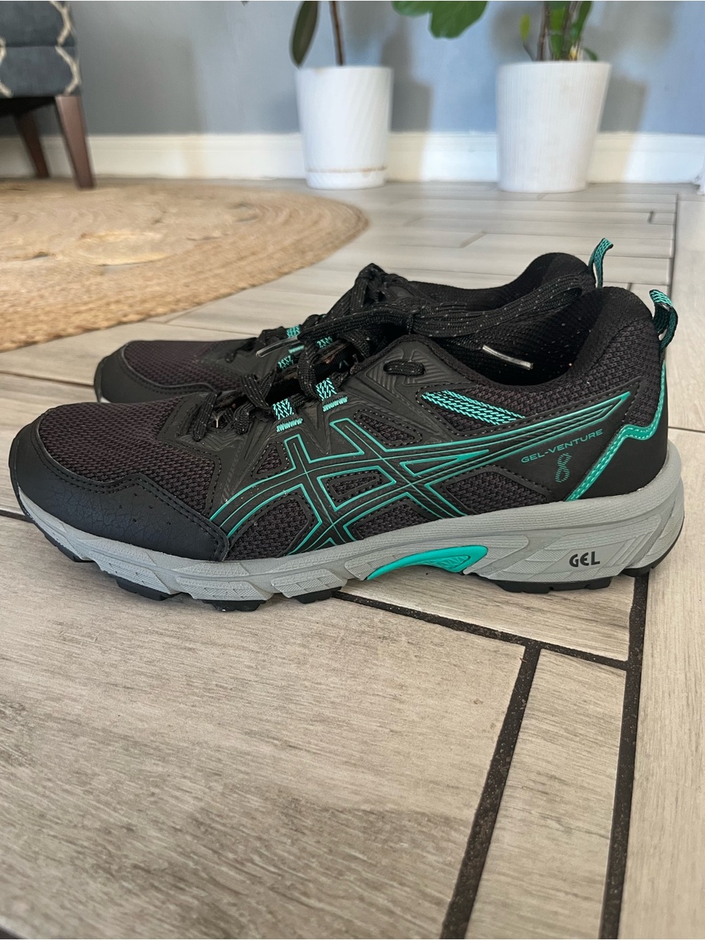 Asics Gel Venture 8 Women's Black with Teal Trail Running Shoes